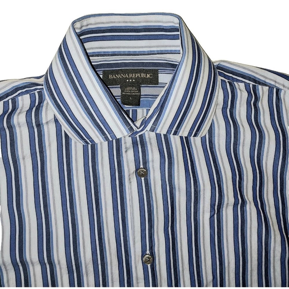 Banana Republic Men's Blue Striped Long Sleeve Dress Shirt Large - Picture 2 of 5